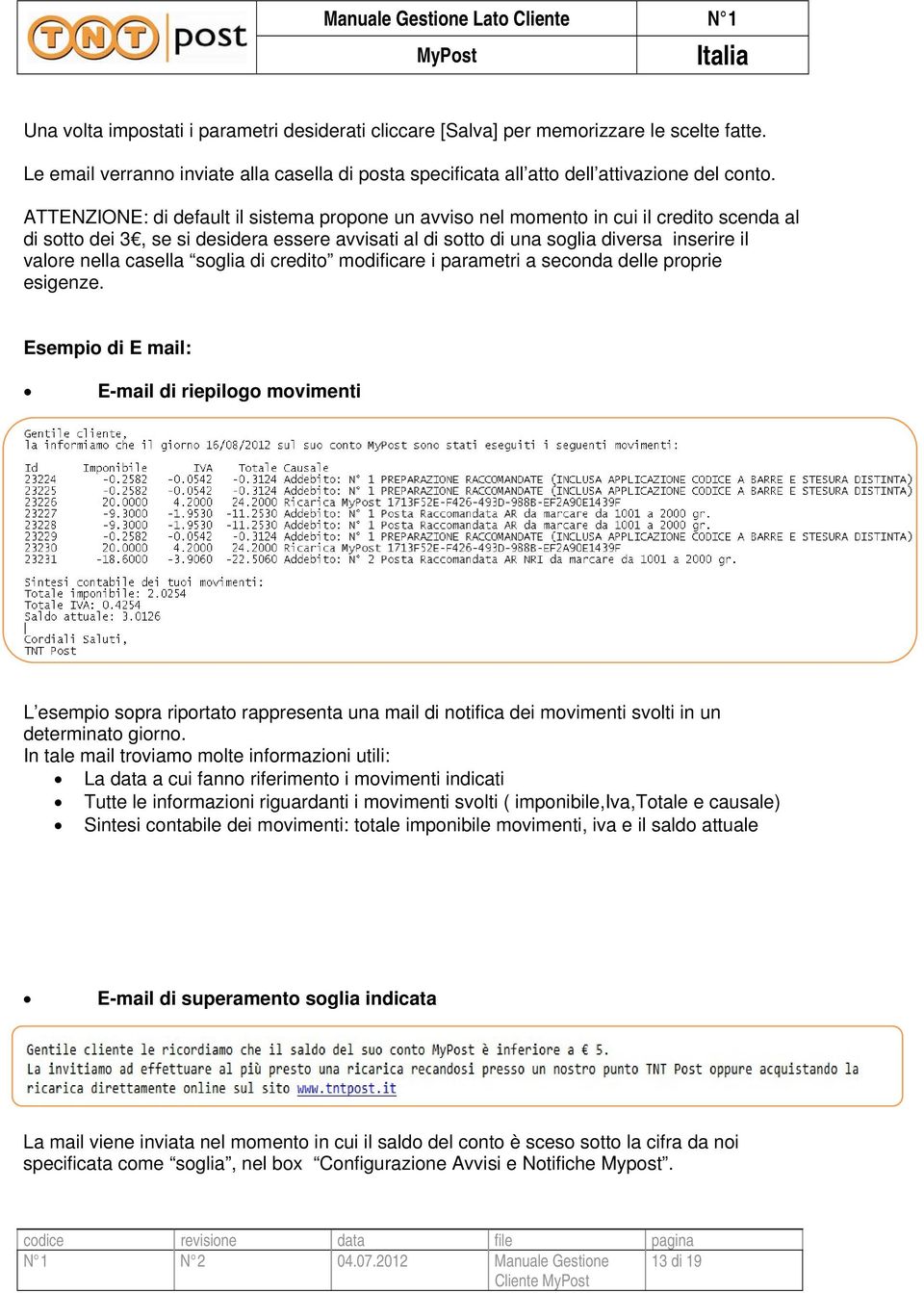 casella soglia di credito modificare i parametri a seconda delle proprie esigenze.