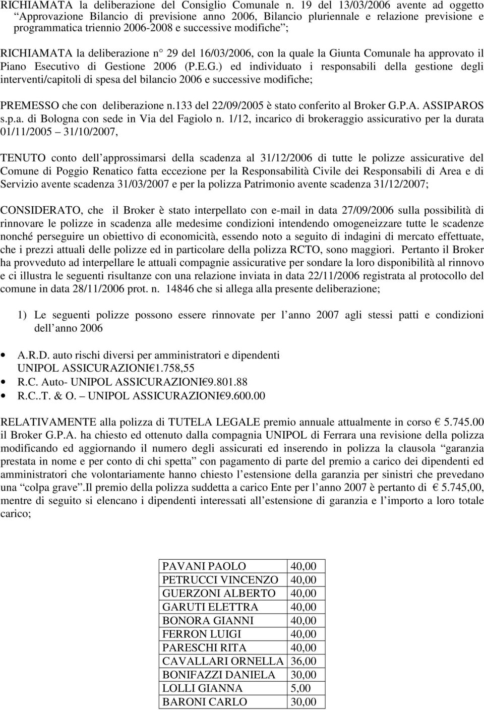 la deliberazione n 29 del 16/03/2006, con la quale la Gi