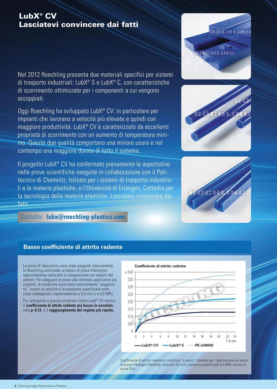 LubX CV è caratterizzato da eccellenti proprietà di scorrimento con un aumento di temperatura minimo.