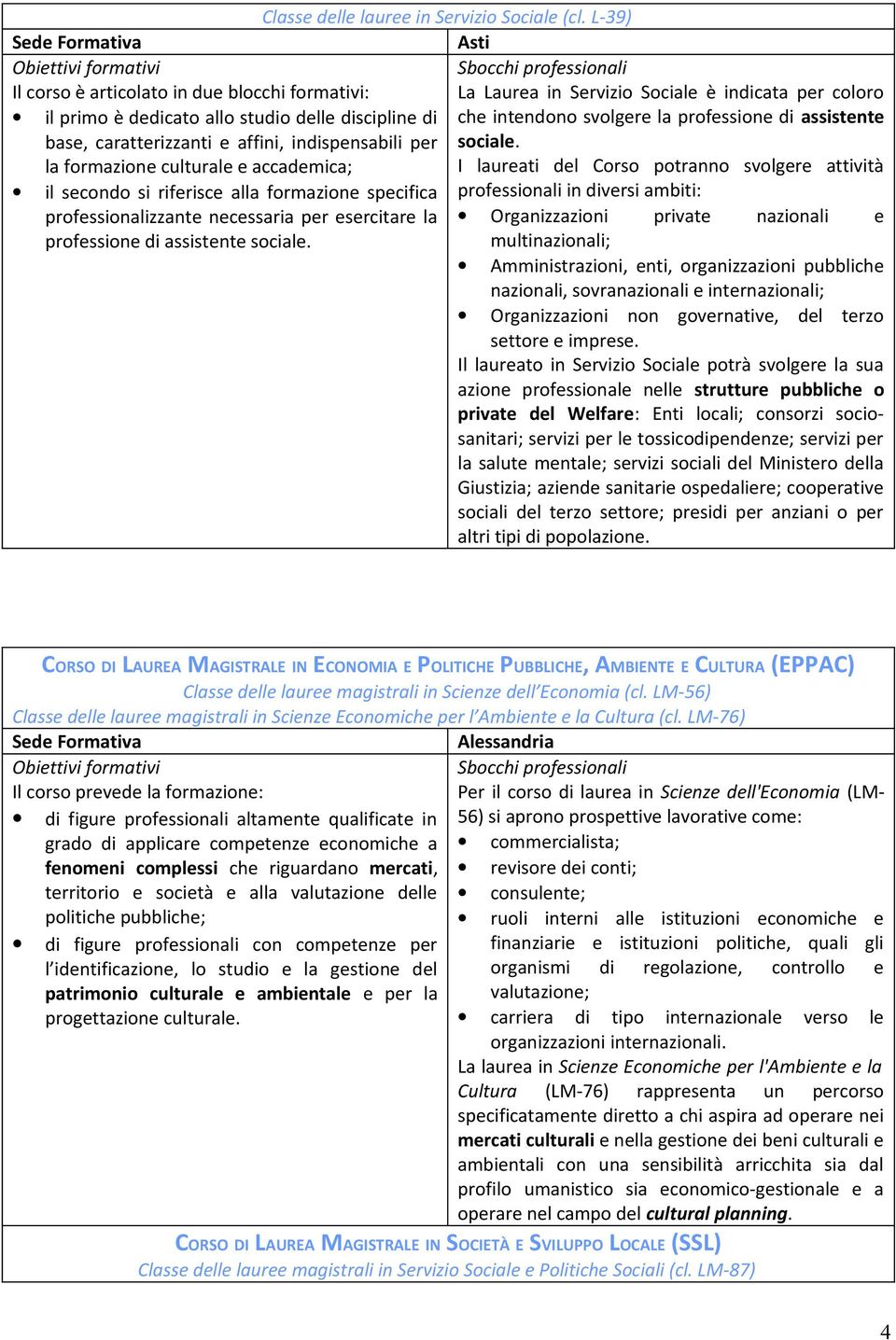 L-39) Asti La Laurea in Servizio Sociale è indicata per coloro che intendono svolgere la professione di assistente sociale.