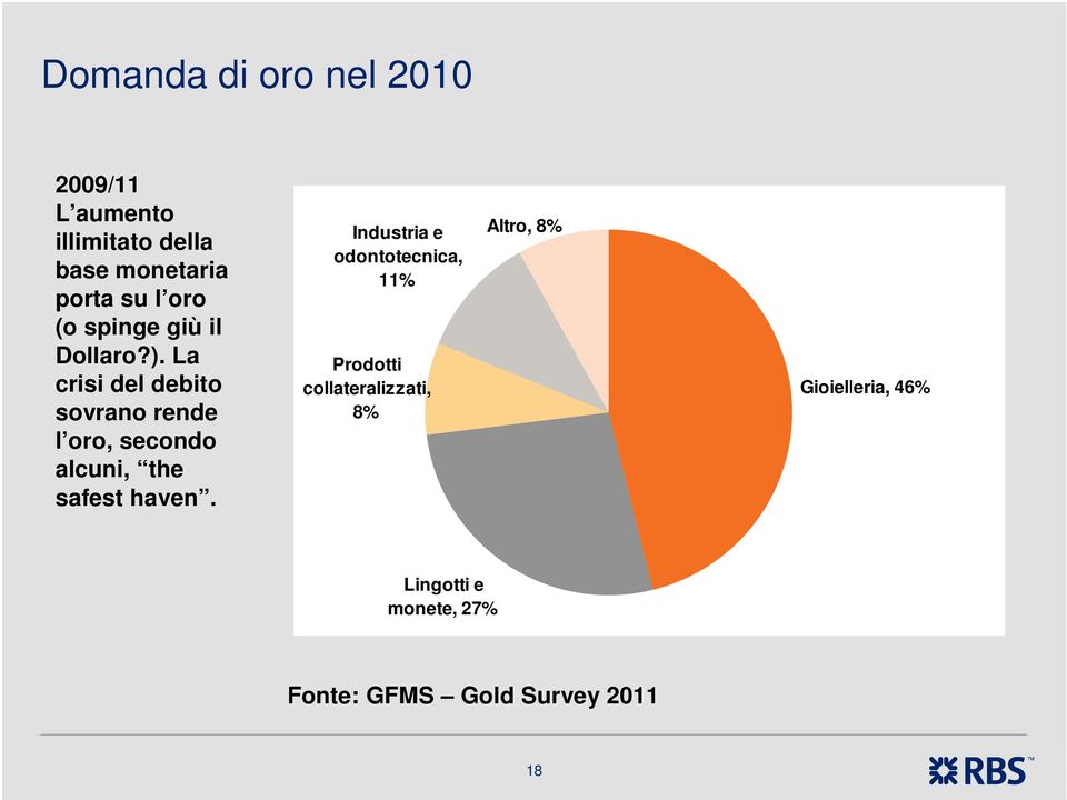 La crisi del debito sovrano rende l oro, secondo alcuni, the safest haven.