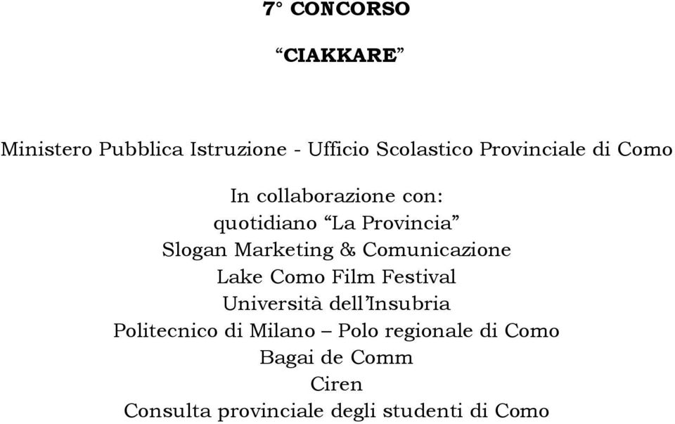 Marketing & Comunicazione Lake Como Film Festival Università dell Insubria