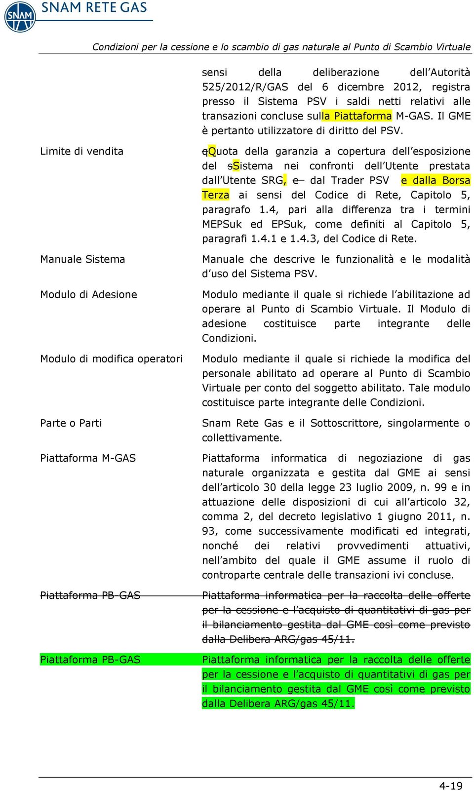 Limite di vendita Manuale Sistema Modulo di Adesione Modulo di modifica operatori Parte o Parti Piattaforma M-GAS Piattaforma PB-GAS Piattaforma PB-GAS qquota della garanzia a copertura dell