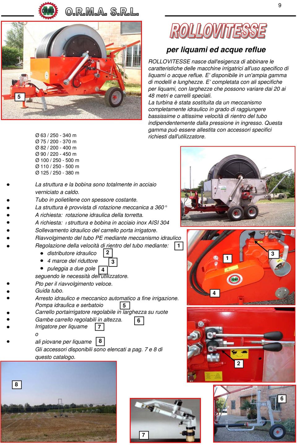 E completata con ali specifiche per liquami, con larghezze che possono variare dai 20 ai 48 metri e carrelli speciali.