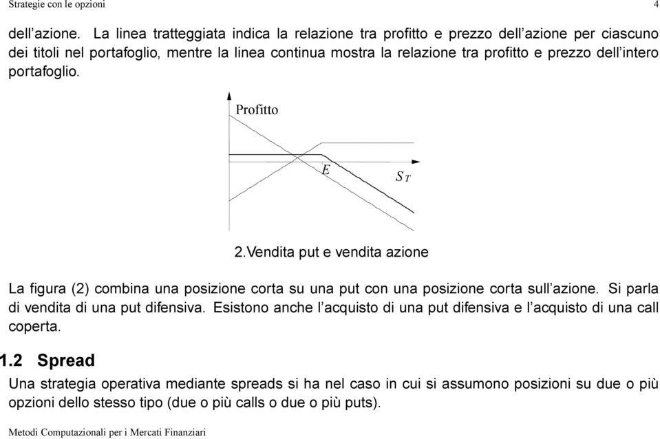 protto e prezzo dell'intero portafoglio. E 2.Vendita put e vendita azione La gura (2) combina una posizione corta su una put con una posizione corta sull'azione.