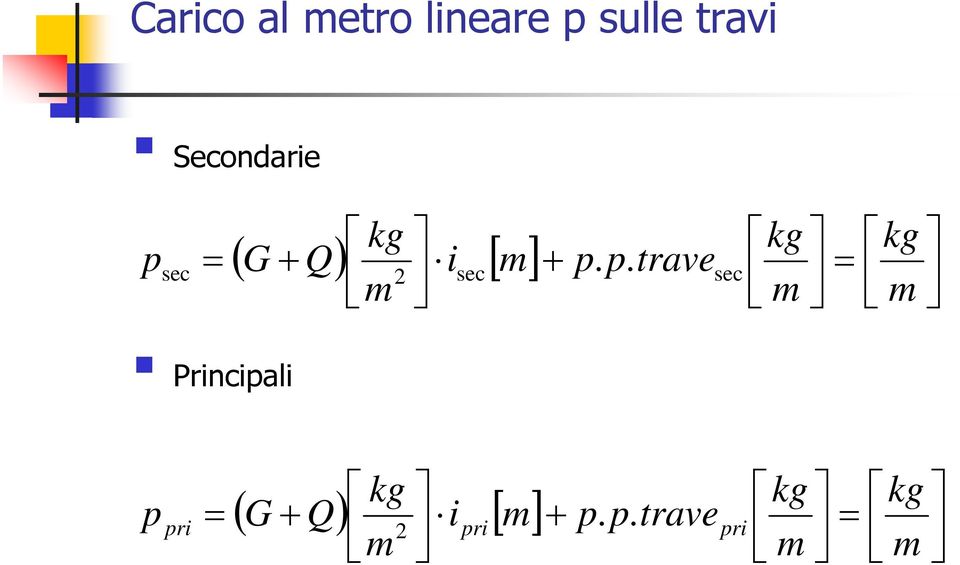 2 m Principali kg m kg m ( ) [ ] G + Q i m + p.