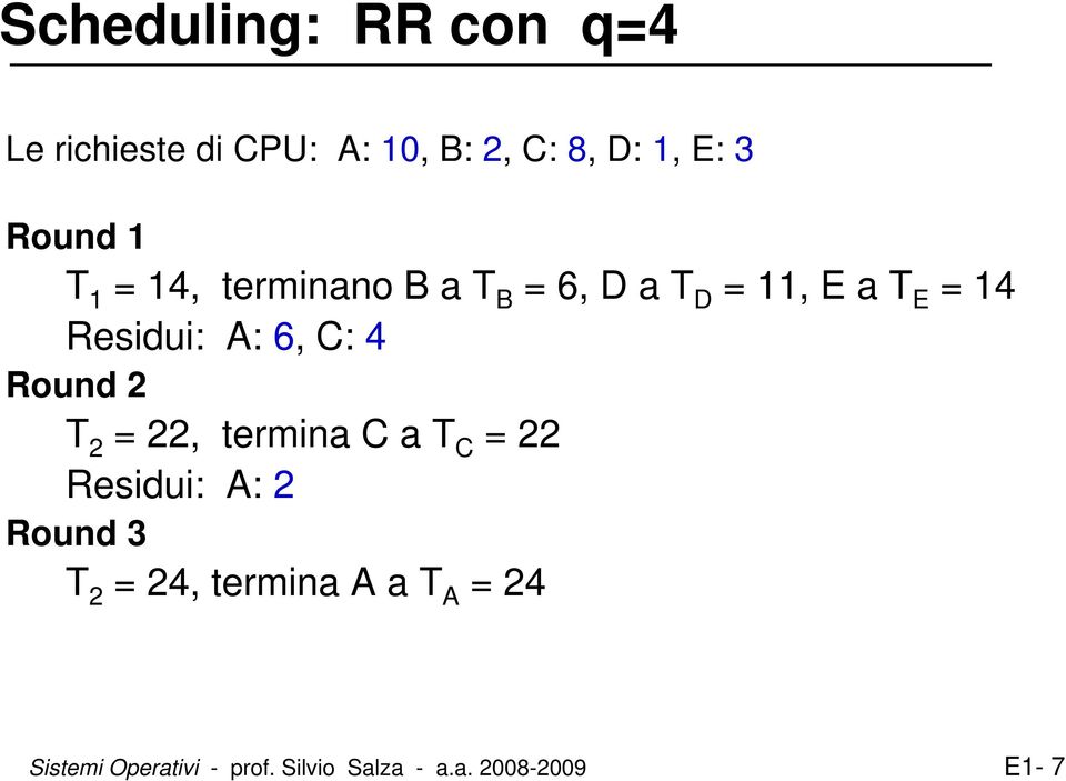 A: 6, C: 4 Round 2 T 2 = 22, termina C a T C = 22 Residui: A: 2 Round 3 T 2 =