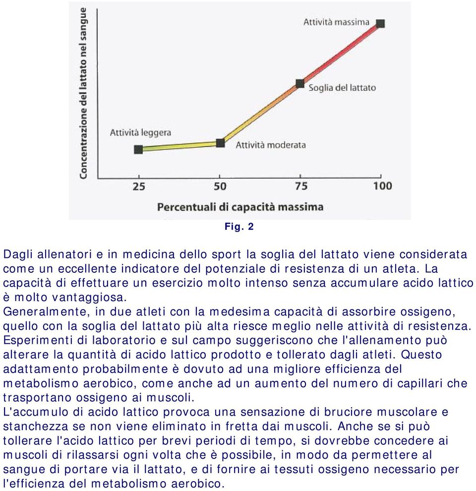 Generalmente, in due atleti con la medesima capacità di assorbire ossigeno, quello con la soglia del lattato più alta riesce meglio nelle attività di resistenza.