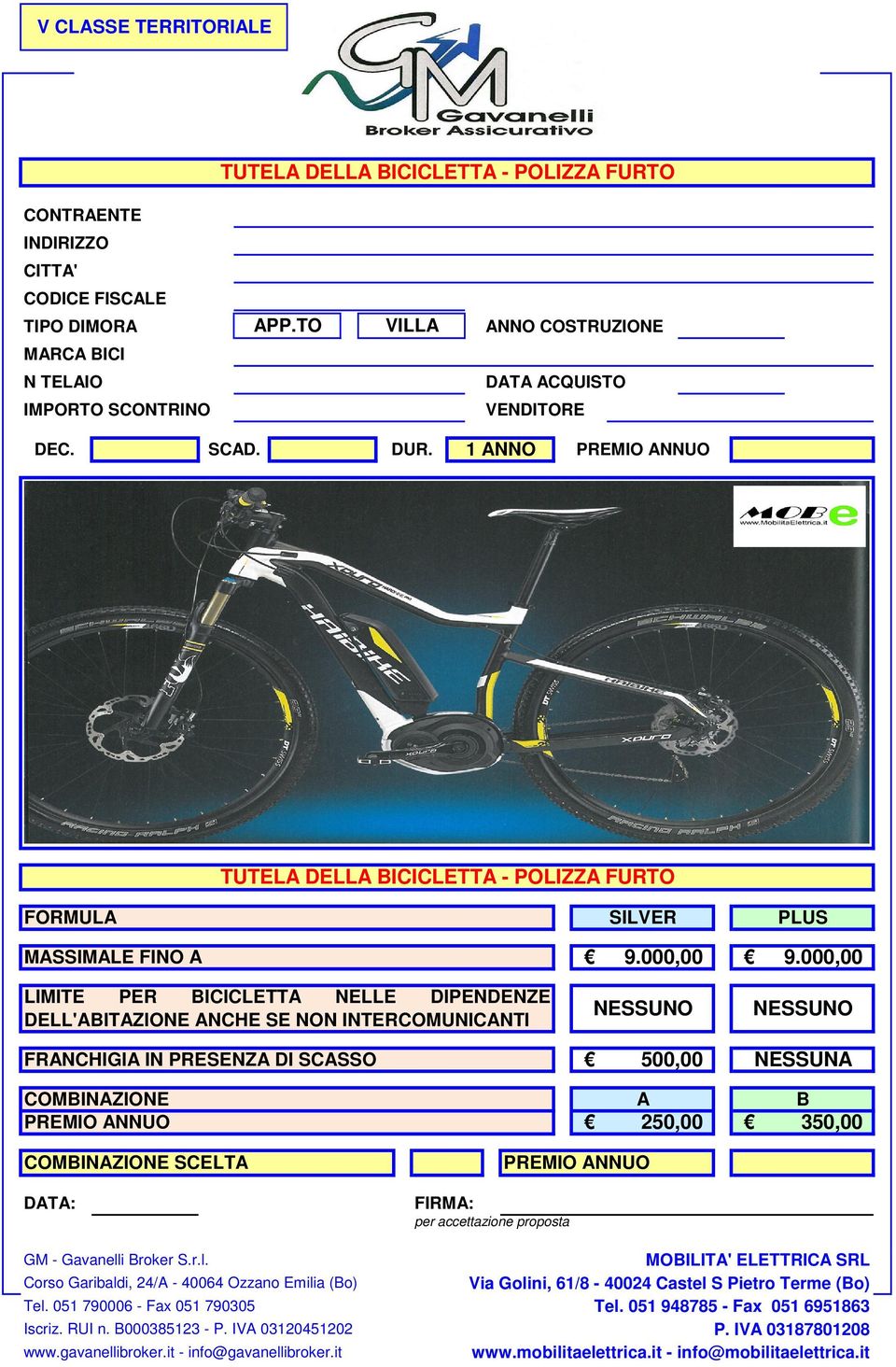 TO VILLA ANNO COSTRUZIONE MARCA BICI N TELAIO DATA ACQUISTO IMPORTO