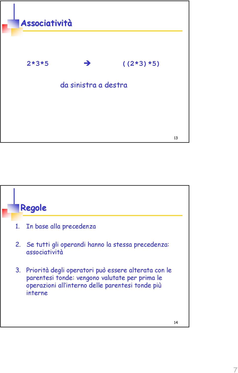 Se tutti gli operandi hanno la stessa precedenza: associatività 3.