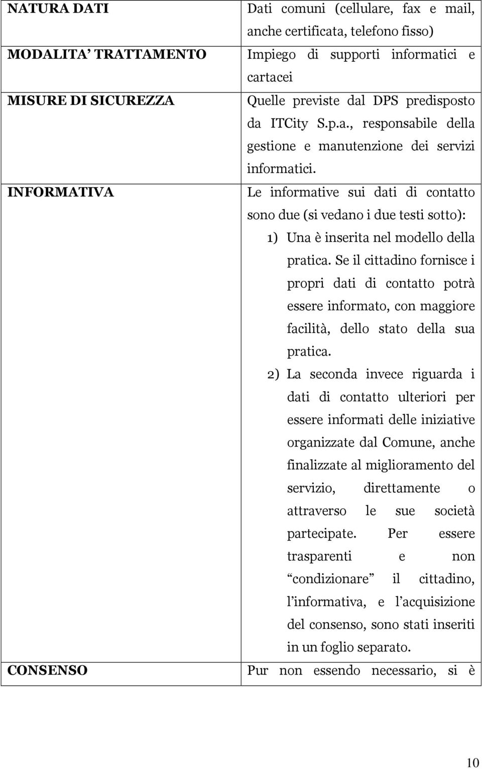 Le informative sui dati di contatto sono due (si vedano i due testi sotto): 1) Una è inserita nel modello della pratica.