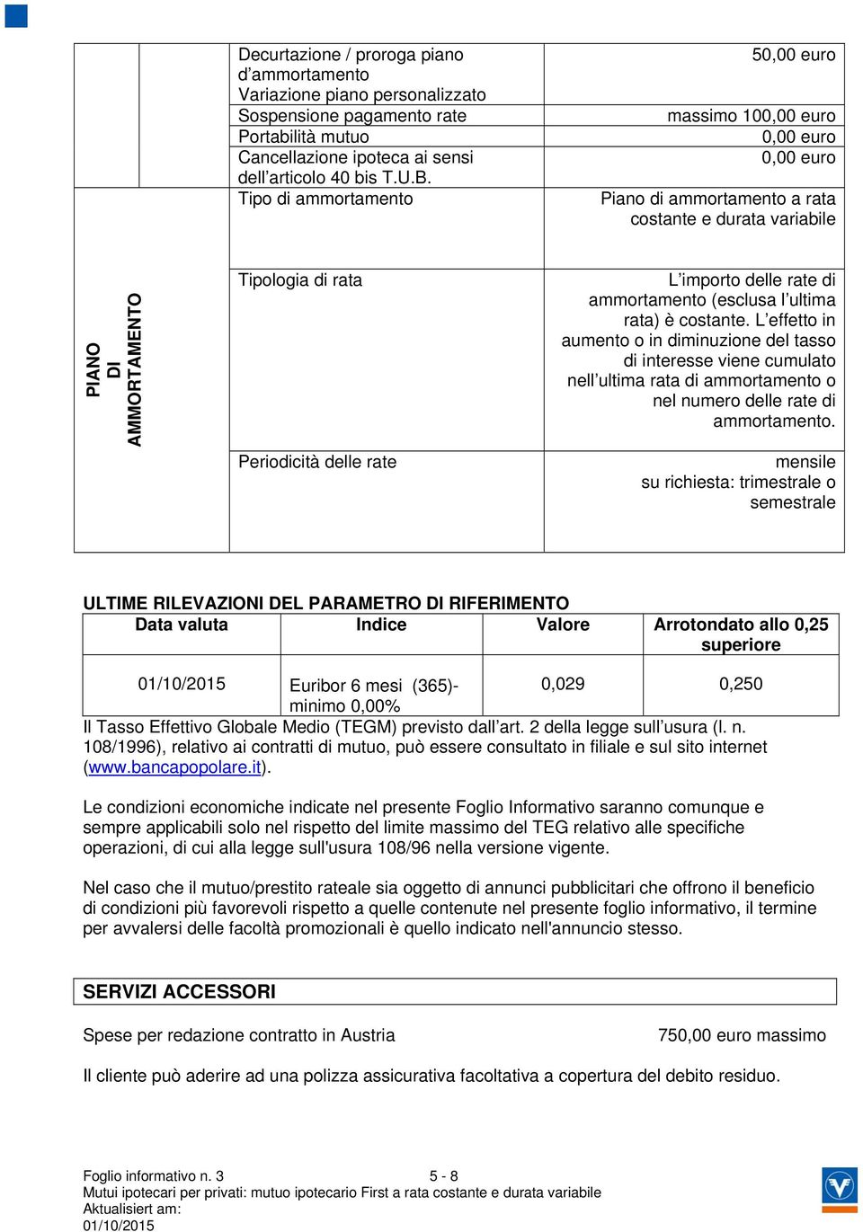 l ultima rata) è costante. L effetto in aumento o in diminuzione del tasso di interesse viene cumulato nell ultima rata di ammortamento o nel numero delle rate di ammortamento.