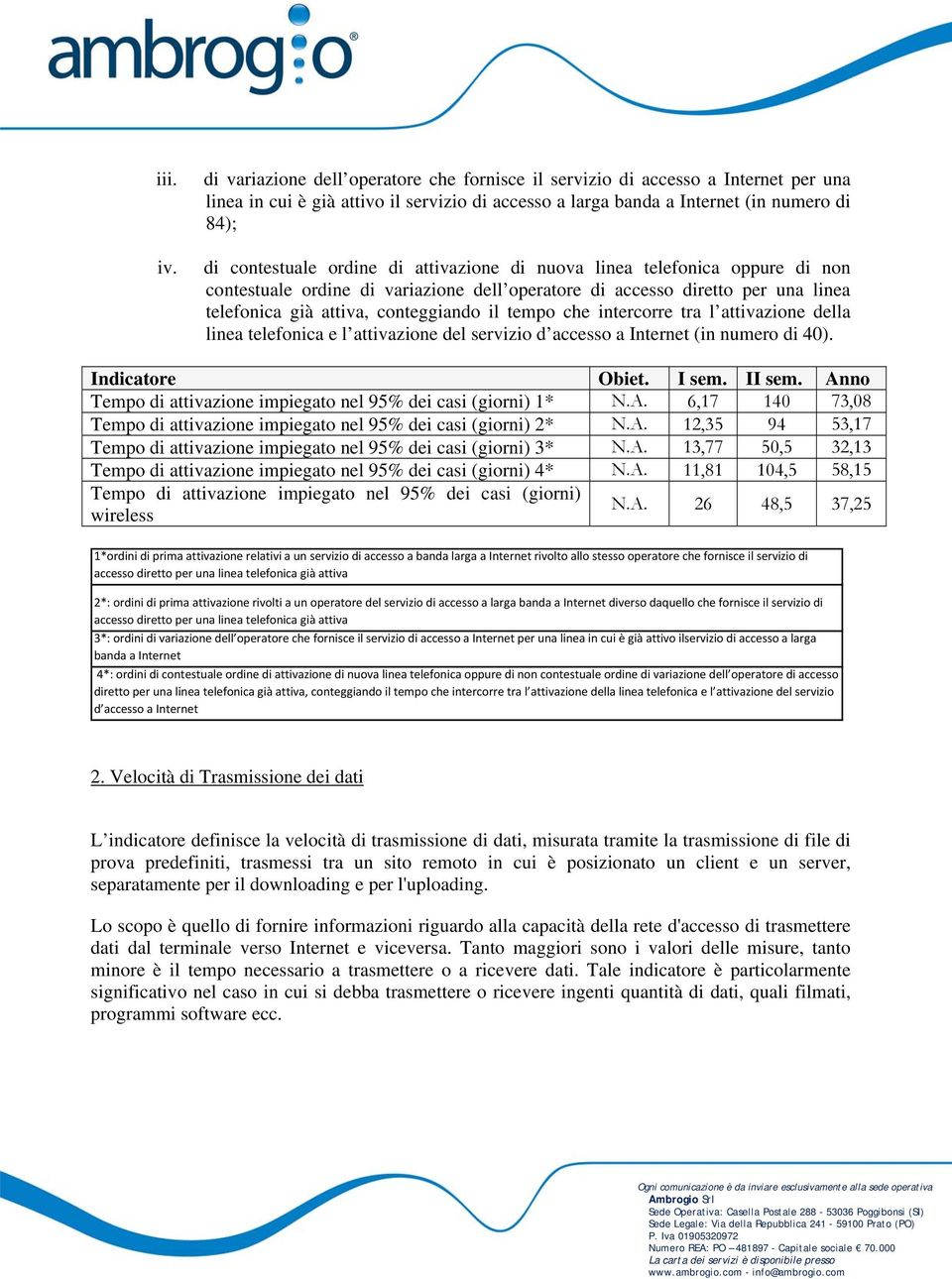 di attivazione di nuova linea telefonica oppure di non contestuale ordine di variazione dell operatore di accesso diretto per una linea telefonica già attiva, conteggiando il tempo che intercorre tra