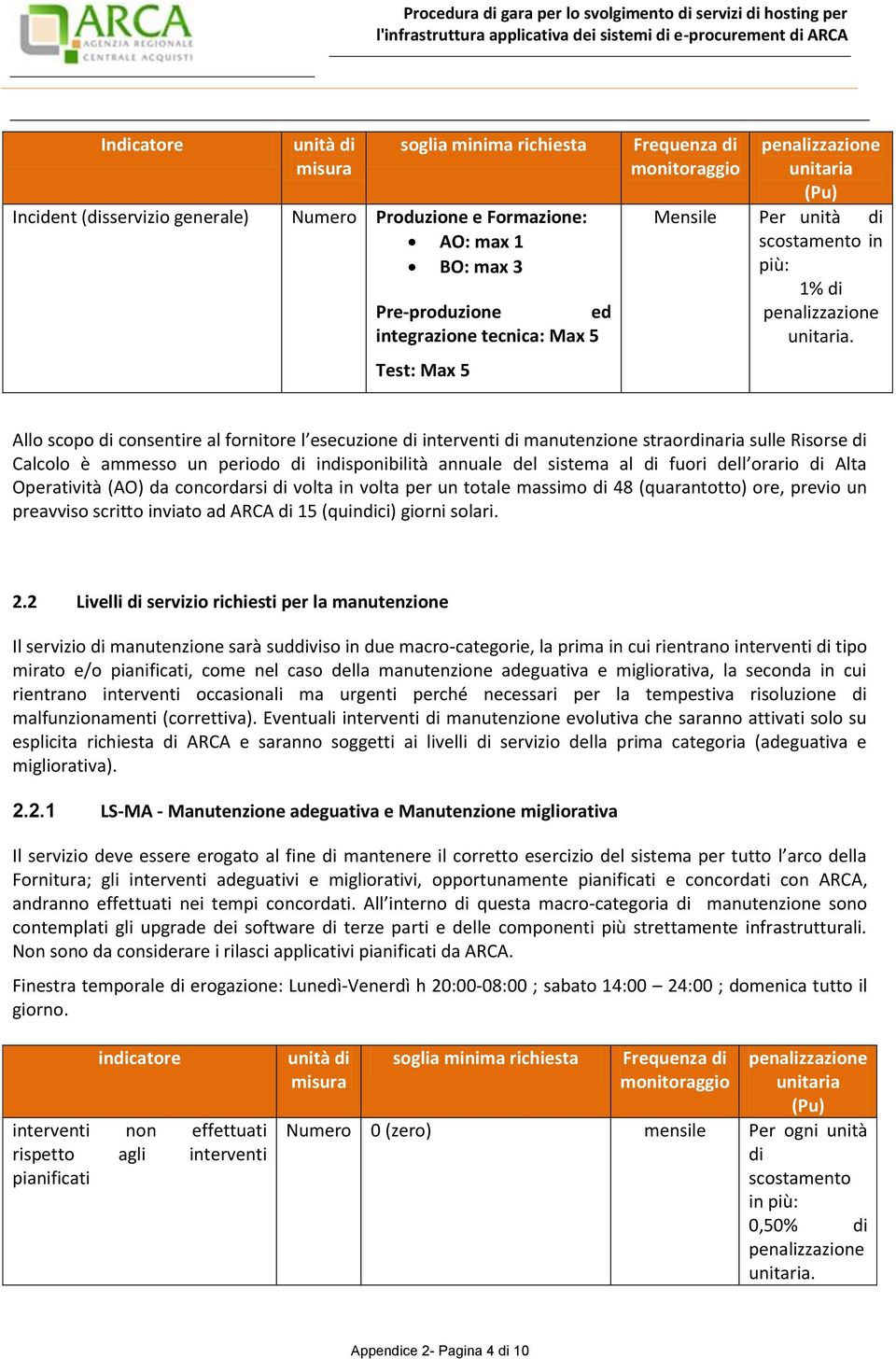 (AO) da concordarsi volta in volta per un totale massimo 48 (quarantotto) ore, previo un preavviso scritto inviato ad ARCA 15 (quinci) giorni solari. 2.