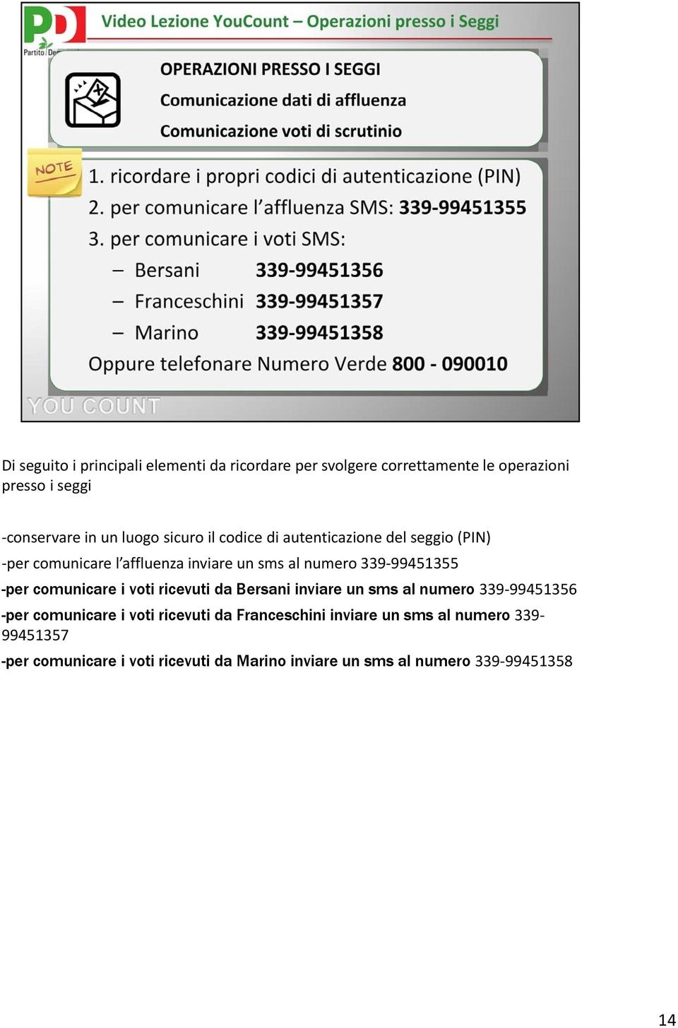 -per comunicare i voti ricevuti da Bersani inviare un sms al numero 339 99451356 -per comunicare i voti ricevuti da