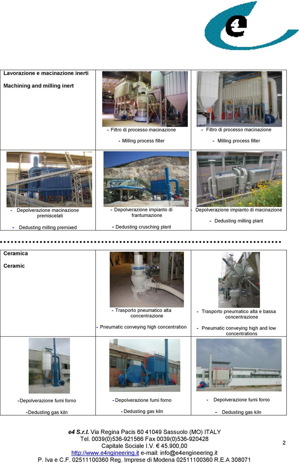 frantumazione - Dedusting crusching plant - Depolverazione impianto di macinazione - Dedusting milling plant Ceramica Ceramic - Trasporto