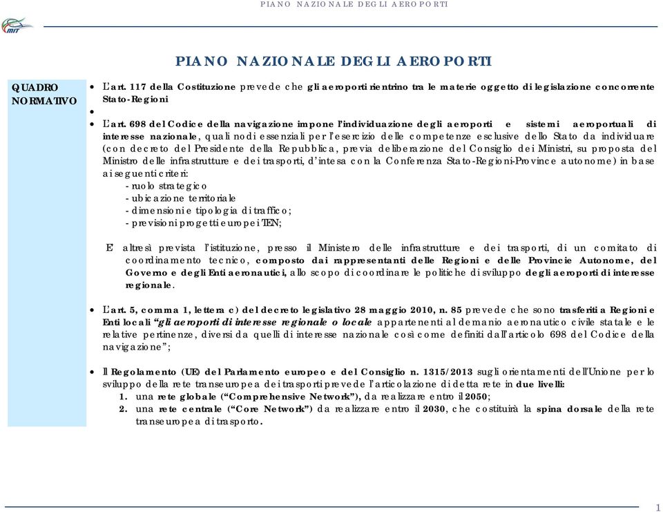 individuare (con decreto del Presidente della Repubblica, previa deliberazione del Consiglio dei Ministri, su proposta del Ministro delle infrastrutture e dei trasporti, d intesa con la Conferenza