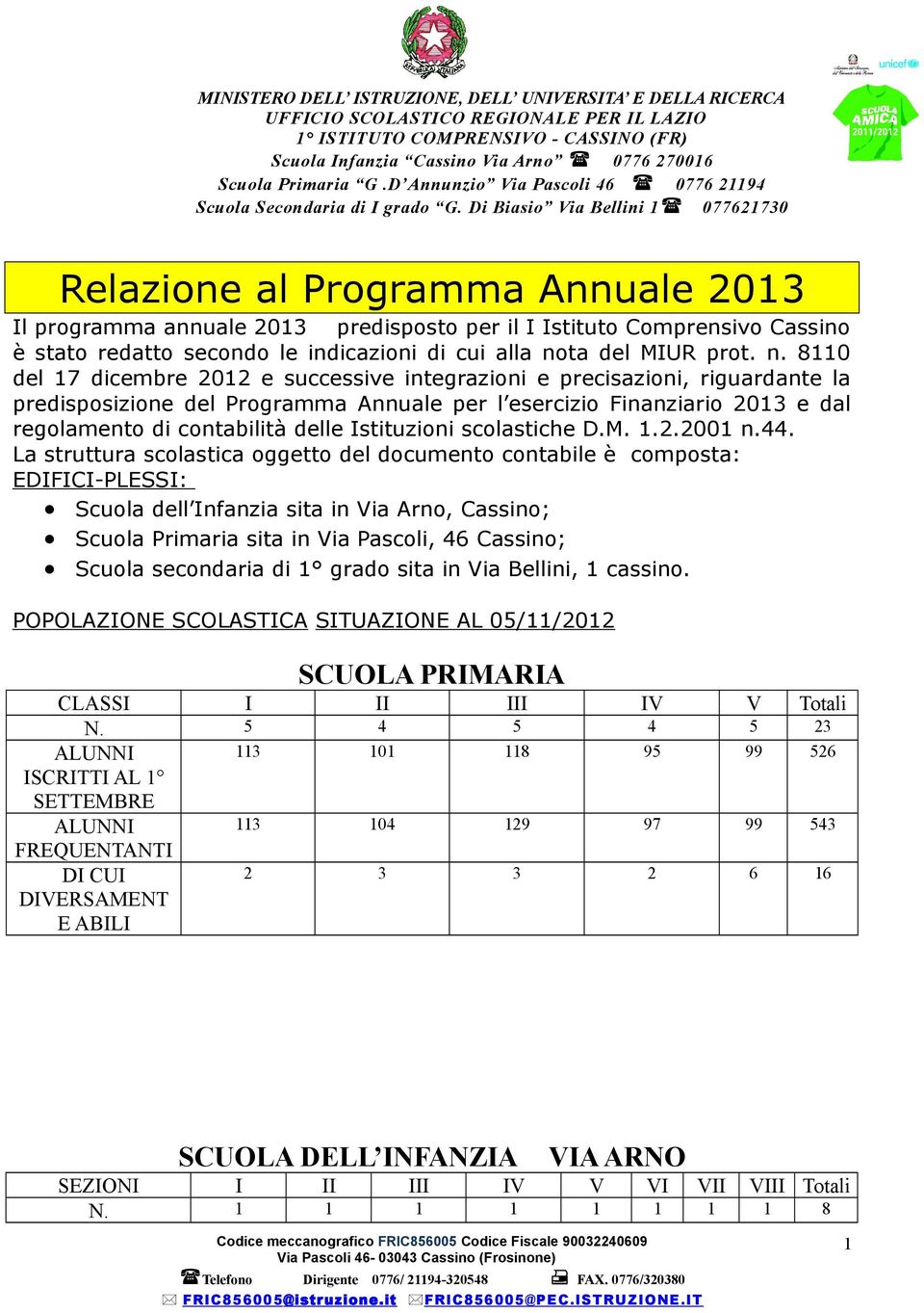 8110 del 17 dicembre 2012 e successive integrazioni e precisazioni, riguardante la predisposizione del Programma Annuale per l esercizio Finanziario 2013 e dal regolamento di contabilità delle