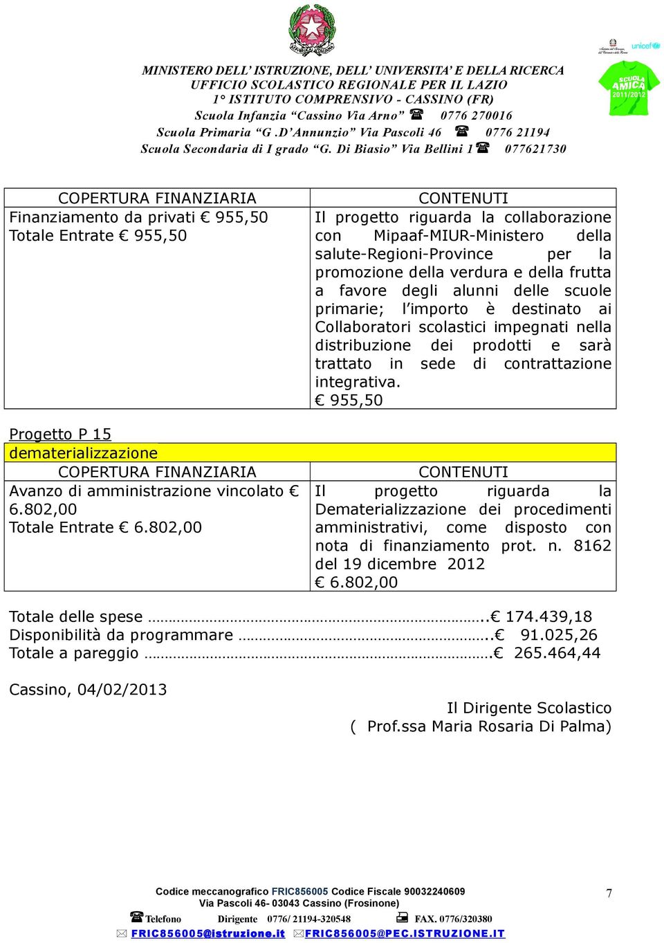 importo è destinato ai Collaboratori scolastici impegnati nella distribuzione dei prodotti e sarà trattato in sede di contrattazione integrativa.