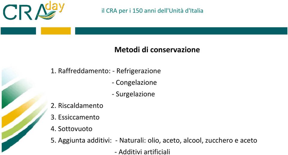 Surgelazione 2. Riscaldamento 3. Essiccamento 4.