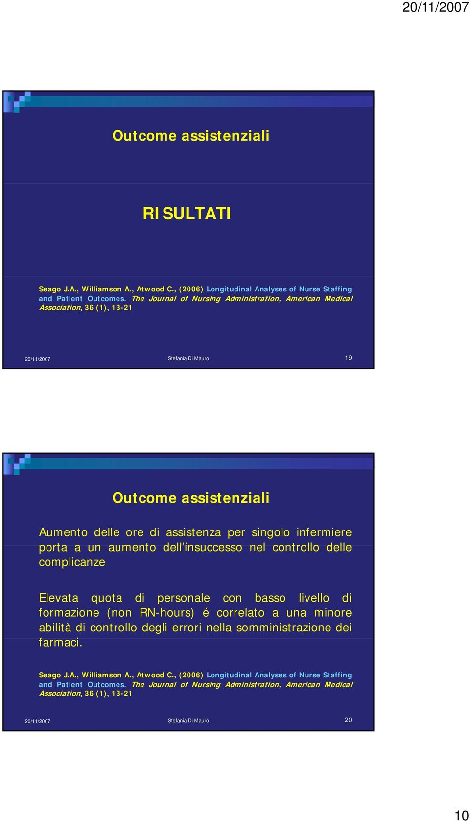 insuccesso nel controllo delle complicanze Elevata quota di personale con basso livello di formazione (non RN-hours) é correlato a una minore abilità di controllo degli