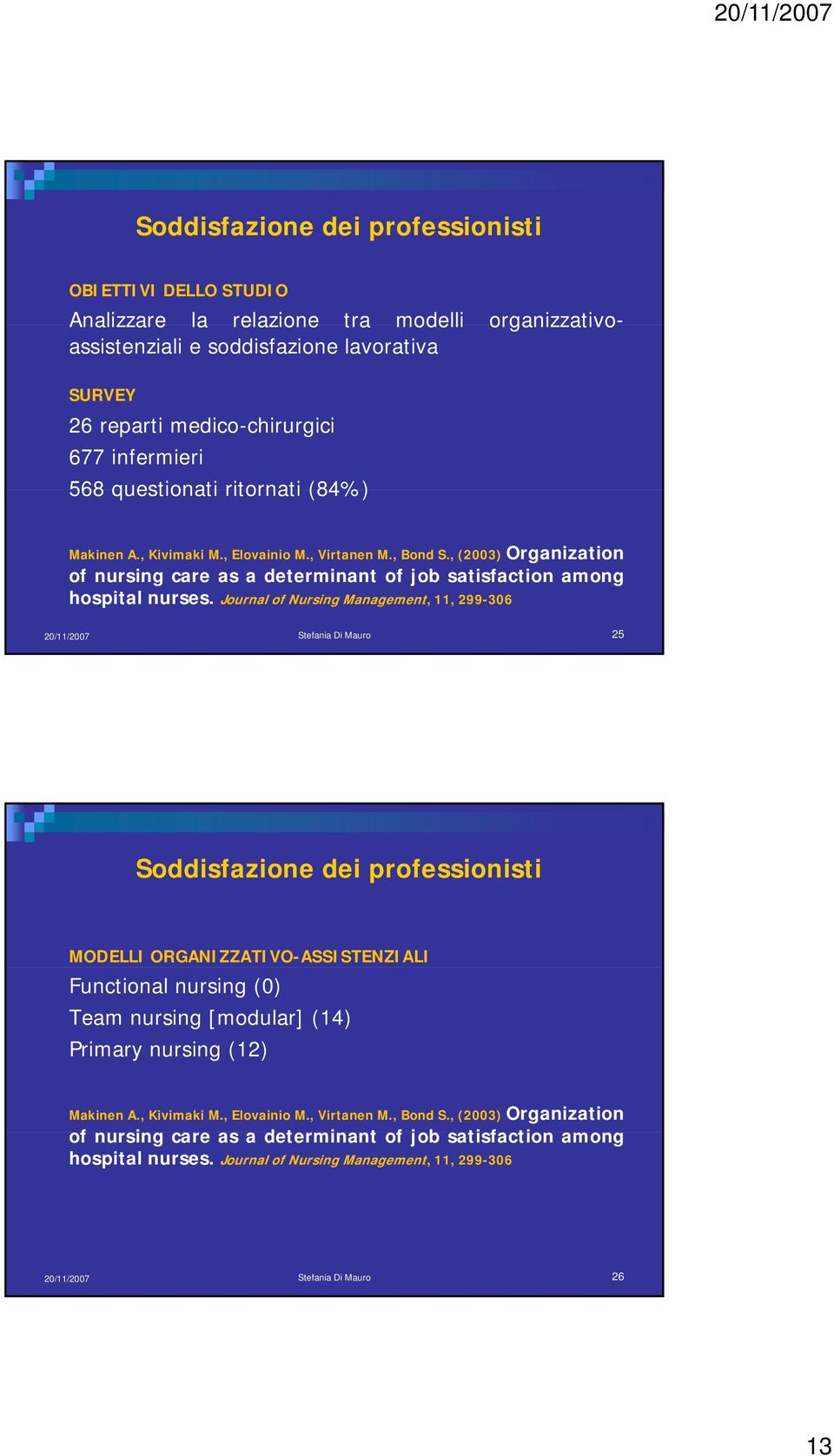 , (2003) Organization of nursing care as a determinant of job satisfaction among hospital nurses.