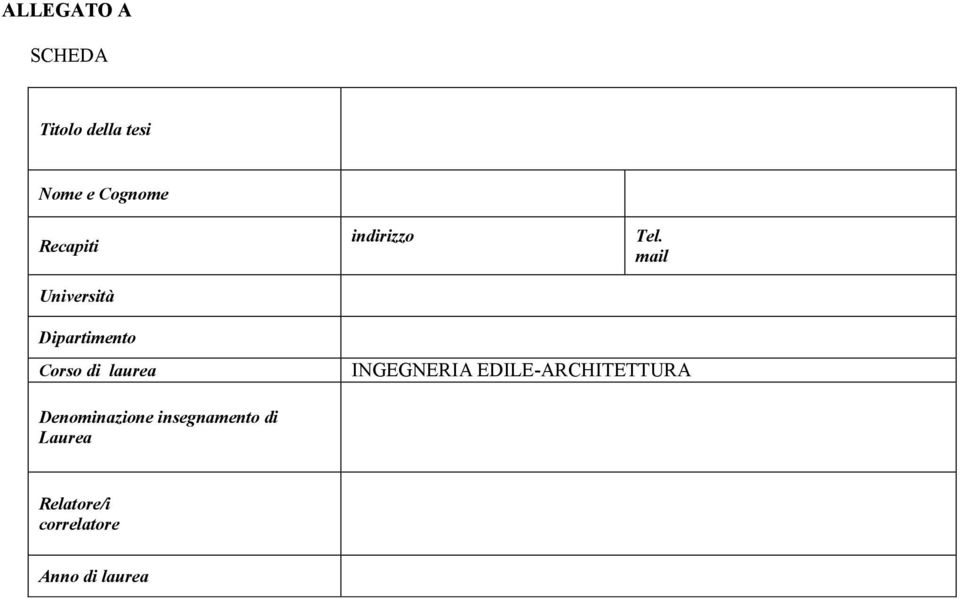 mail Dipartimento Corso di laurea INGEGNERIA