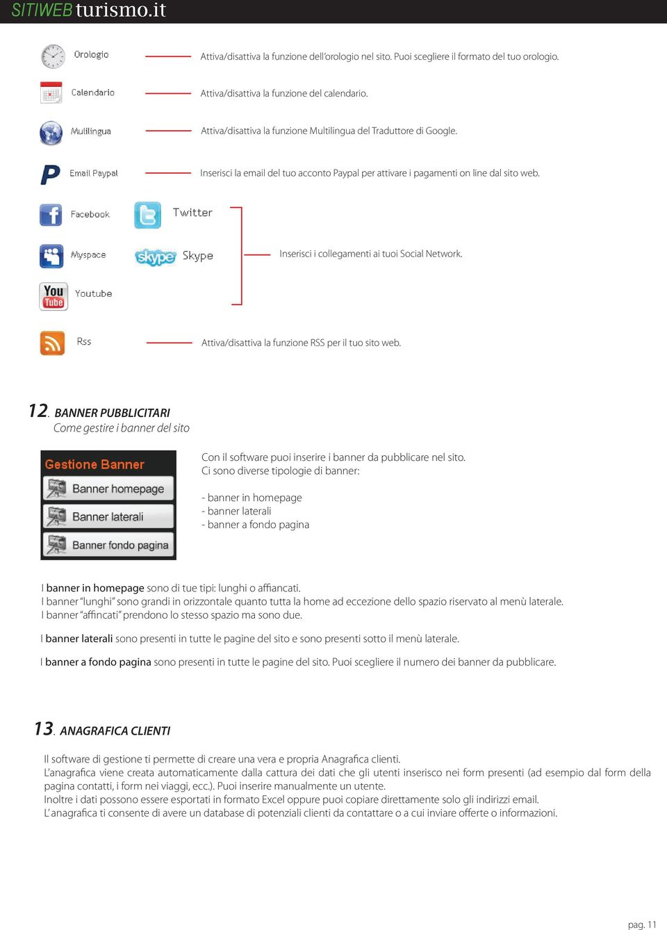 Inserisci i collegamenti ai tuoi Social Network. Attiva/disattiva la funzione RSS per il tuo sito web. 12.