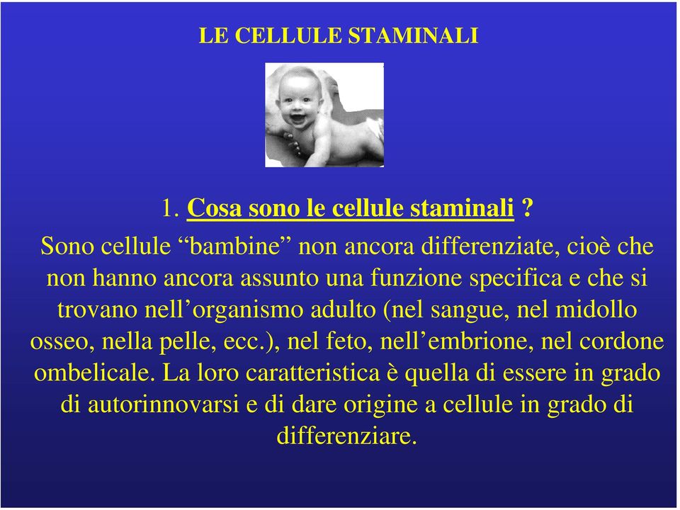 che si trovano nell organismo adulto (nel sangue, nel midollo osseo, nella pelle, ecc.