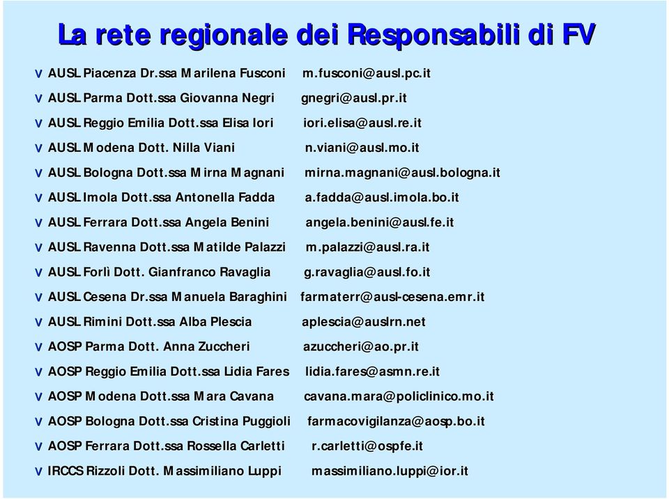 Gianfranco Ravaglia m.fusconi@ausl.pc.it gnegri@ausl.pr.it iori.elisa@ausl.re.it e.it n.viani@ausl.mo.it mirna.magnani@ausl.bologna.it gna.it a.fadda@ausl.imola.bo.it o.it angela.benini@ausl.fe.it.fe.it m.palazzi@ausl.