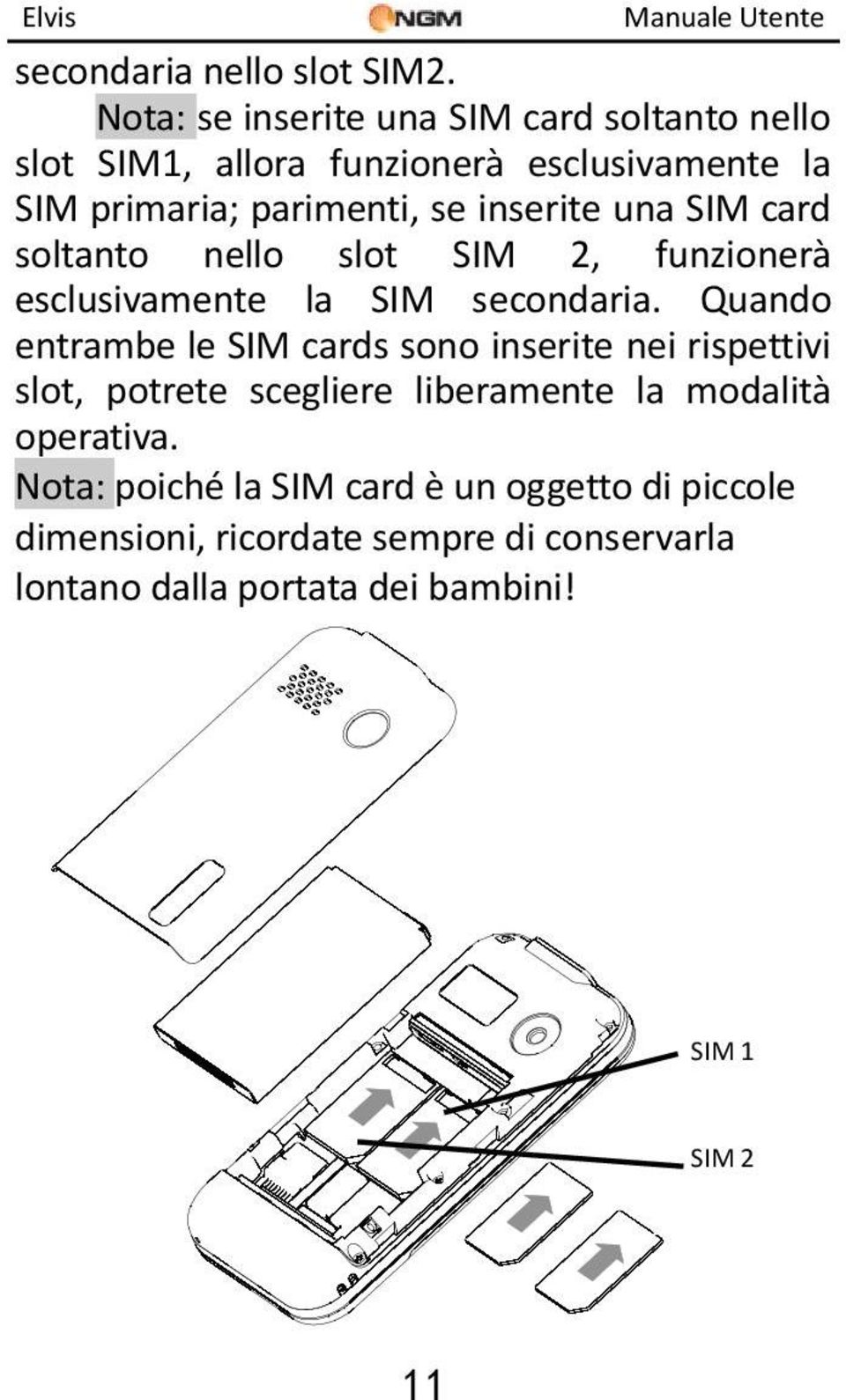inserite una SIM card soltanto nello slot SIM 2, funzionerà esclusivamente la SIM secondaria.