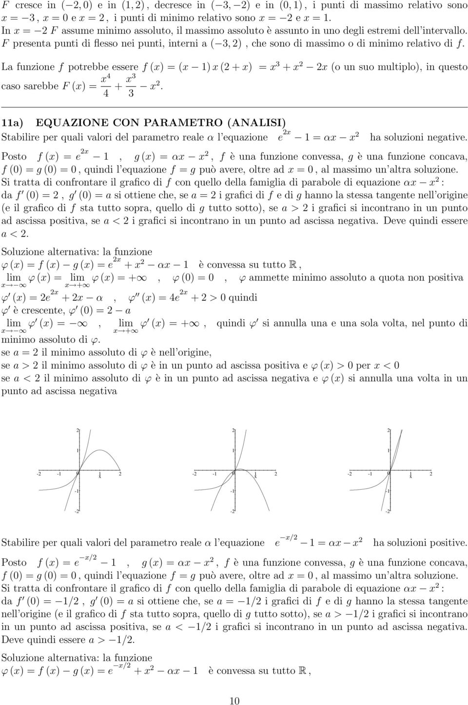 PARAMETRO ANALISI Stabilire per quali valori del parametro reale α l equazioe e = α ha soluzioi egative Posto f = e, g = α, f è ua fuzioe covessa, g è ua fuzioe cocava, f = g =, quidi l equazioe f =