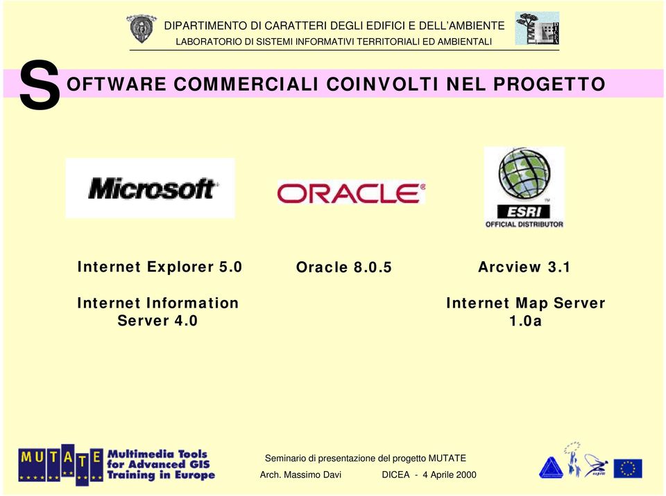 0 Internet Information Server 4.0 Oracle 8.0.5 Arcview 3.