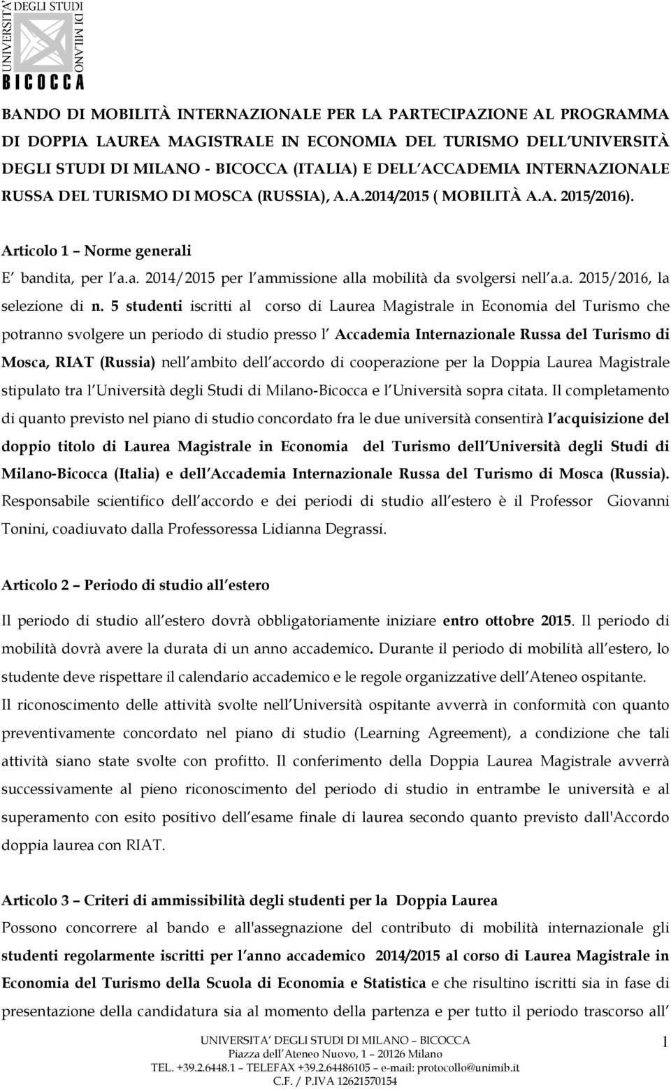 a. 2015/2016, la selezione di n.