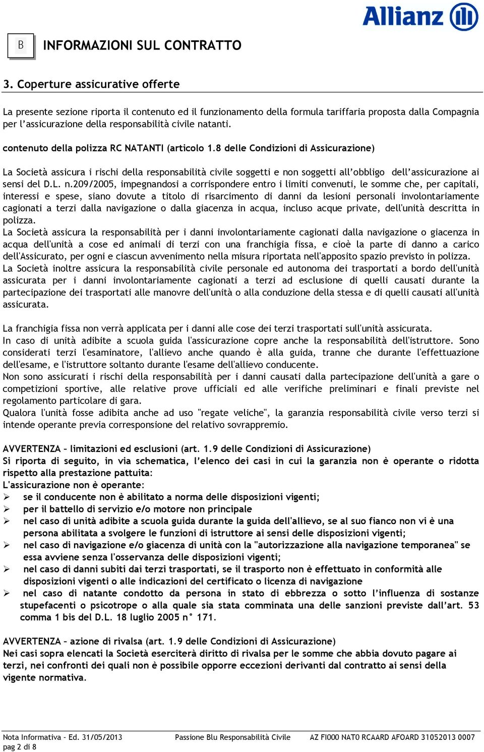 contenuto della polizza RC NATANTI (articolo 1.