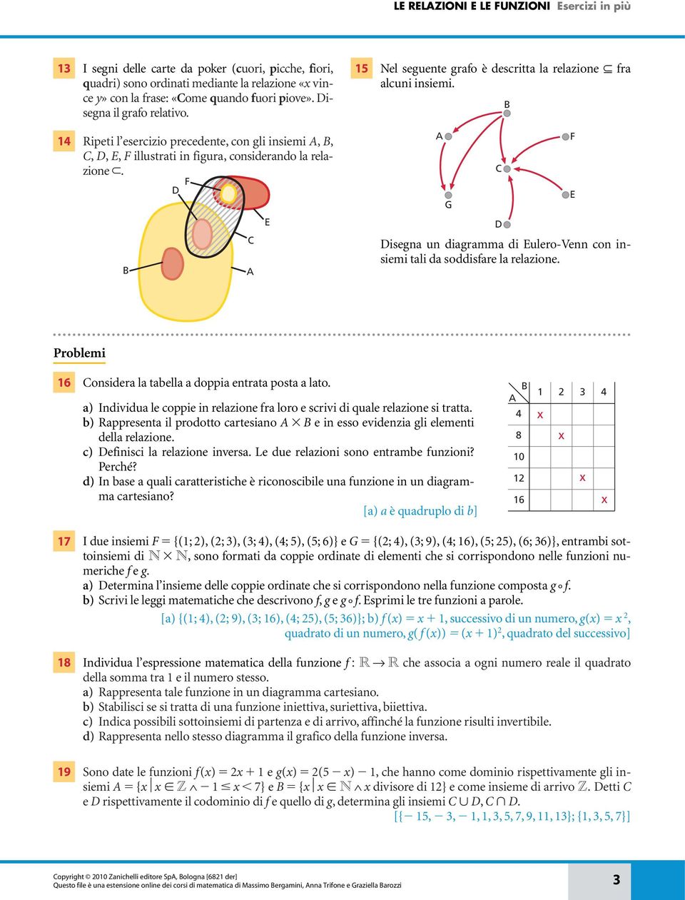 F G isegn un igrmm i ulero-venn on insiemi tli soisfre l relzione. F Prolemi 6 onsier l tell oppi entrt post lto. ) Iniviu le oppie in relzione fr loro e srivi i qule relzione si trtt.