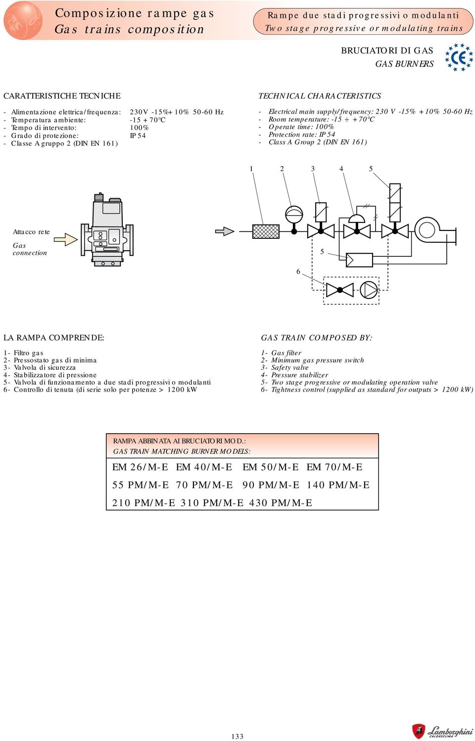 (di serie solo per potenze > 1200 kw 1- filter 5- Two stage progressive or modulating operation valve 6- Tightness control (supplied