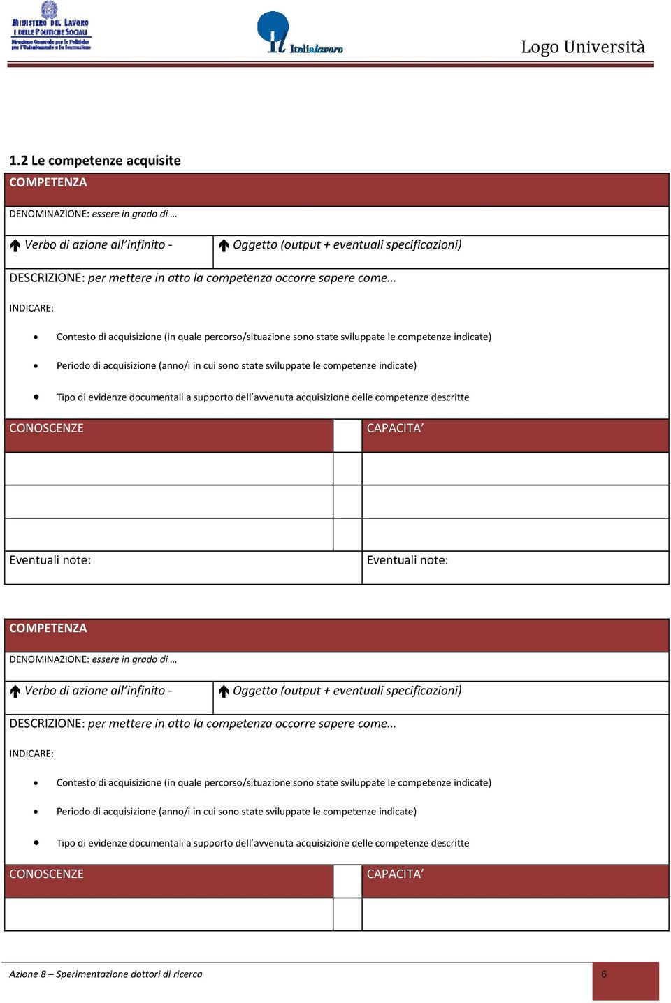 competenze indicate) Tipo di evidenze documentali a supporto dell avvenuta acquisizione delle competenze descritte CONOSCENZE CAPACITA Eventuali note: Eventuali note: COMPETENZA DENOMINAZIONE: essere