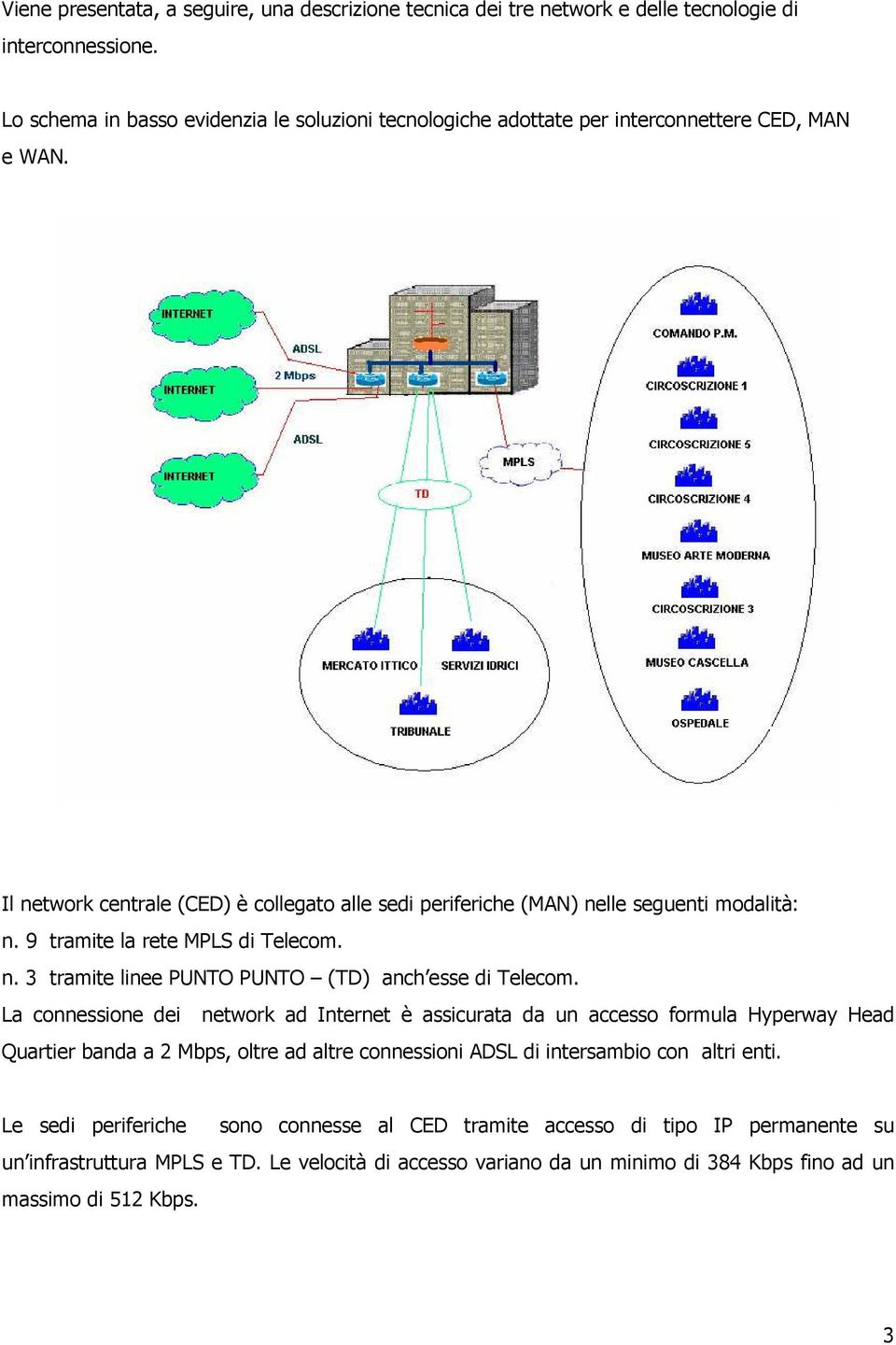 9 tramite la rete MPLS di Telecom. n. 3 tramite linee PUNTO PUNTO (TD) anch esse di Telecom.