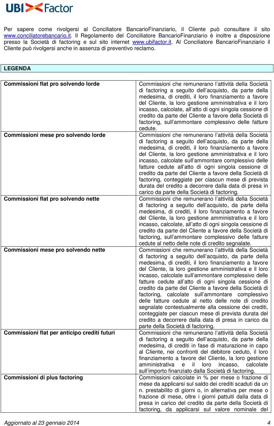 LEGENDA Commissioni flat pro solvendo lorde Commissioni mese pro solvendo lorde Commissioni flat pro solvendo nette Commissioni mese pro solvendo nette Commissioni flat per anticipo crediti futuri