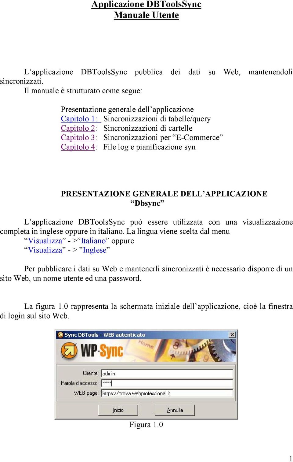 E-Commerce Capitolo 4: File log e pianificazione syn PRESENTAZIONE GENERALE DELL APPLICAZIONE Dbsync L applicazione DBToolsSync può essere utilizzata con una visualizzazione completa in inglese