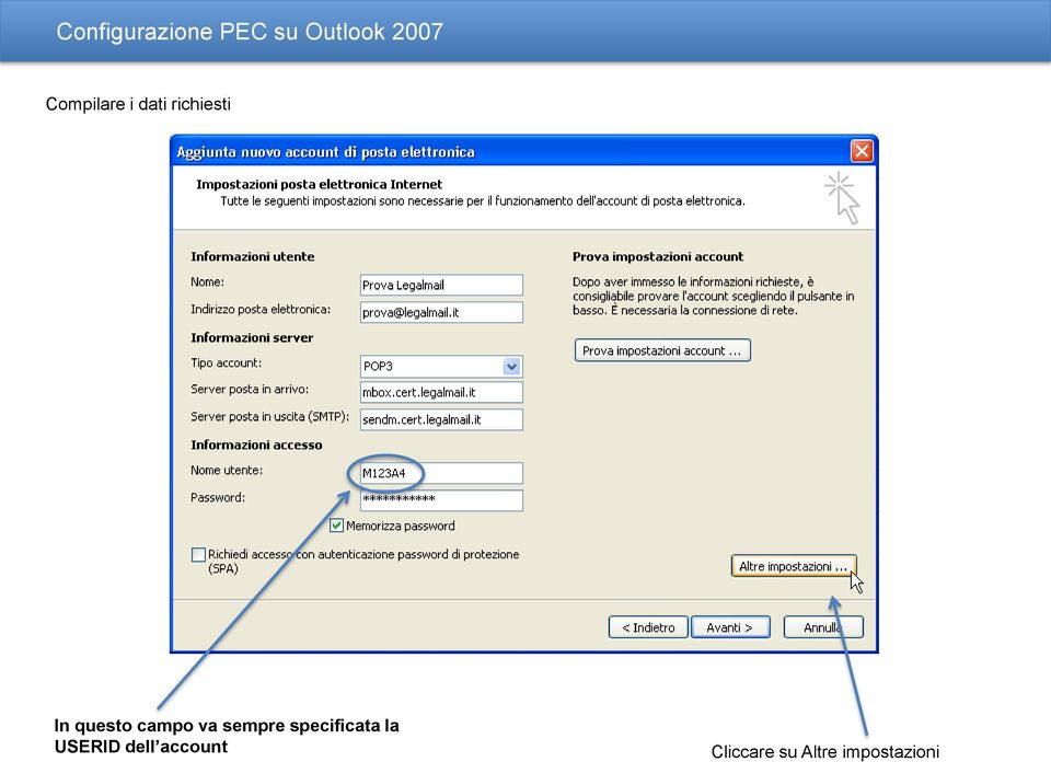 campo va sempre specificata la USERID