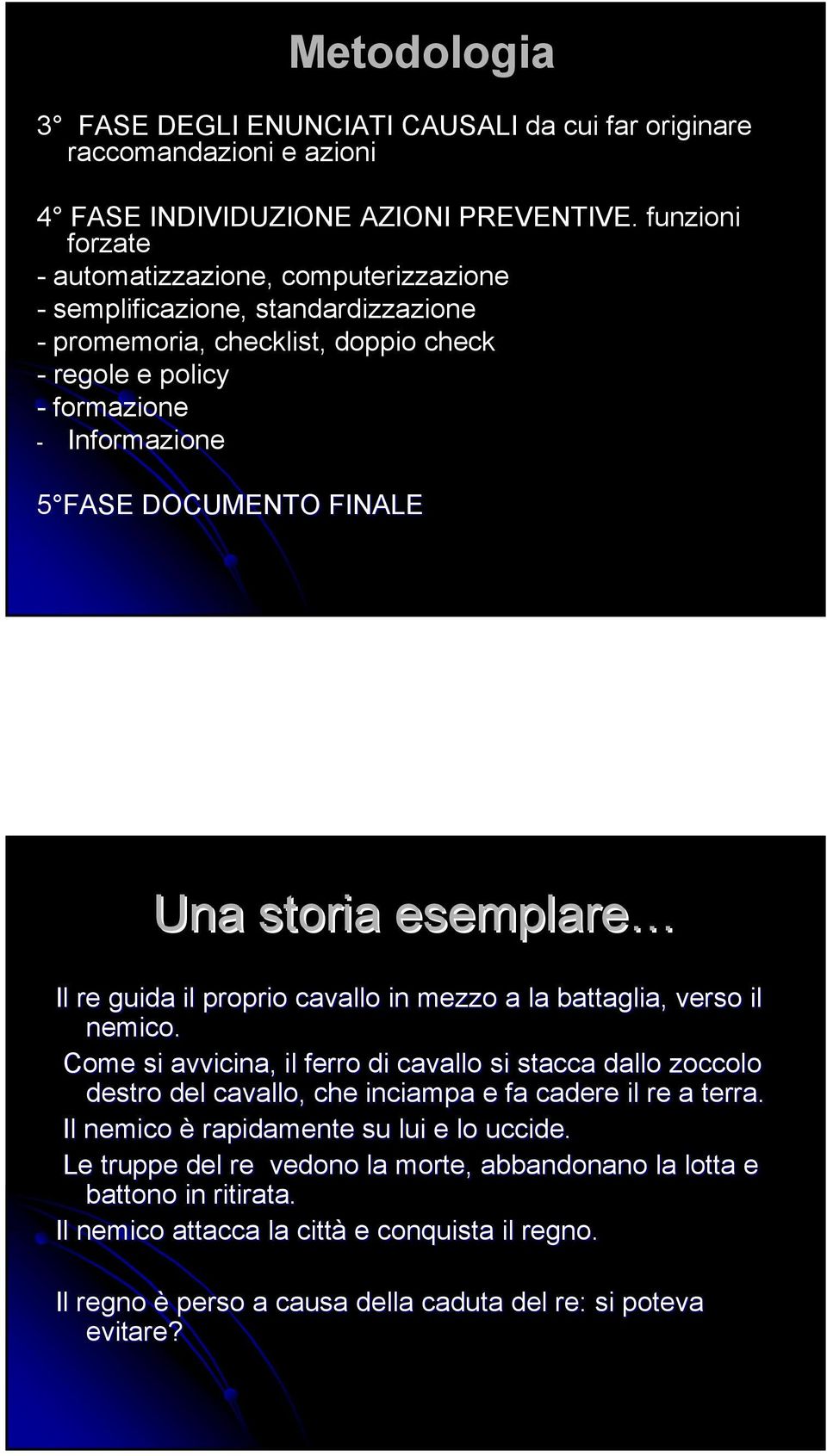 FINALE Una storia esemplare Il re guida il proprio cavallo in mezzo a la battaglia, verso il nemico.