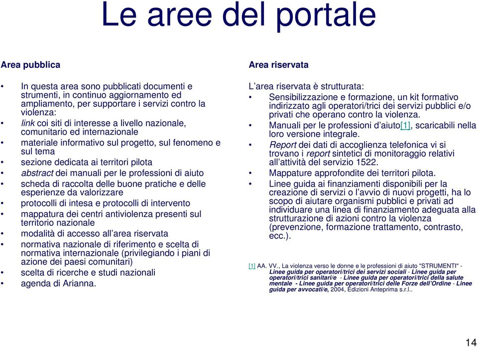 di aiuto scheda di raccolta delle buone pratiche e delle esperienze da valorizzare protocolli di intesa e protocolli di intervento mappatura dei centri antiviolenza presenti sul territorio nazionale