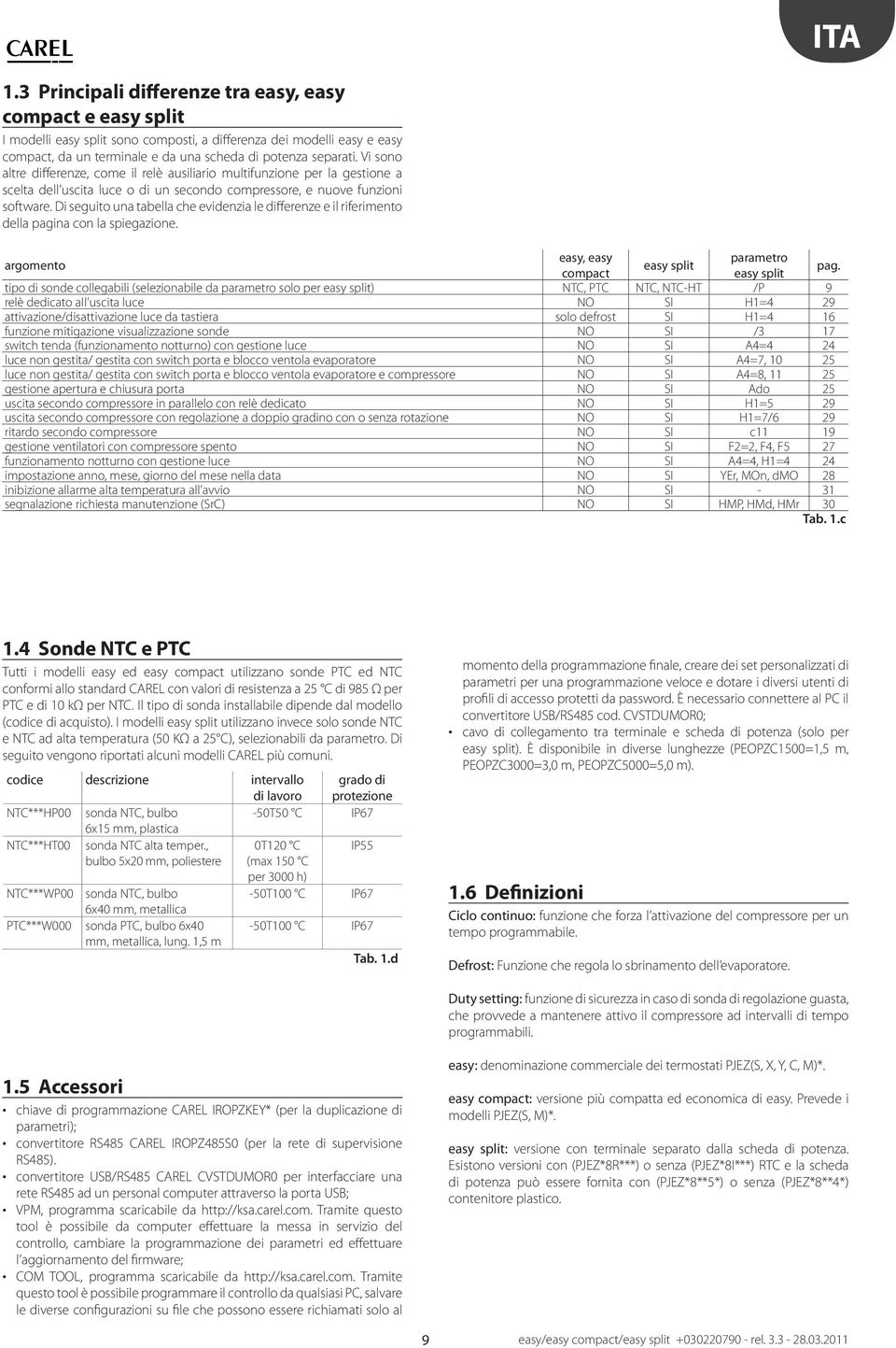 Di seguio una abella che evidenzia le differenze e il riferimeno della pagina con la spiegazione. argomeno easy, easy paramero easy spli compac easy spli pag.