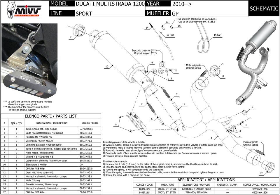 original support ELENCO PARTI / PARTS LIST # QTÀ / QTY Tubo elimina Kat / Pipe no Kat D0C Dado M autobloccante / M locknut 0... DESCRIZIONE / DESCRIPTION Rondella M / Washer M 0.