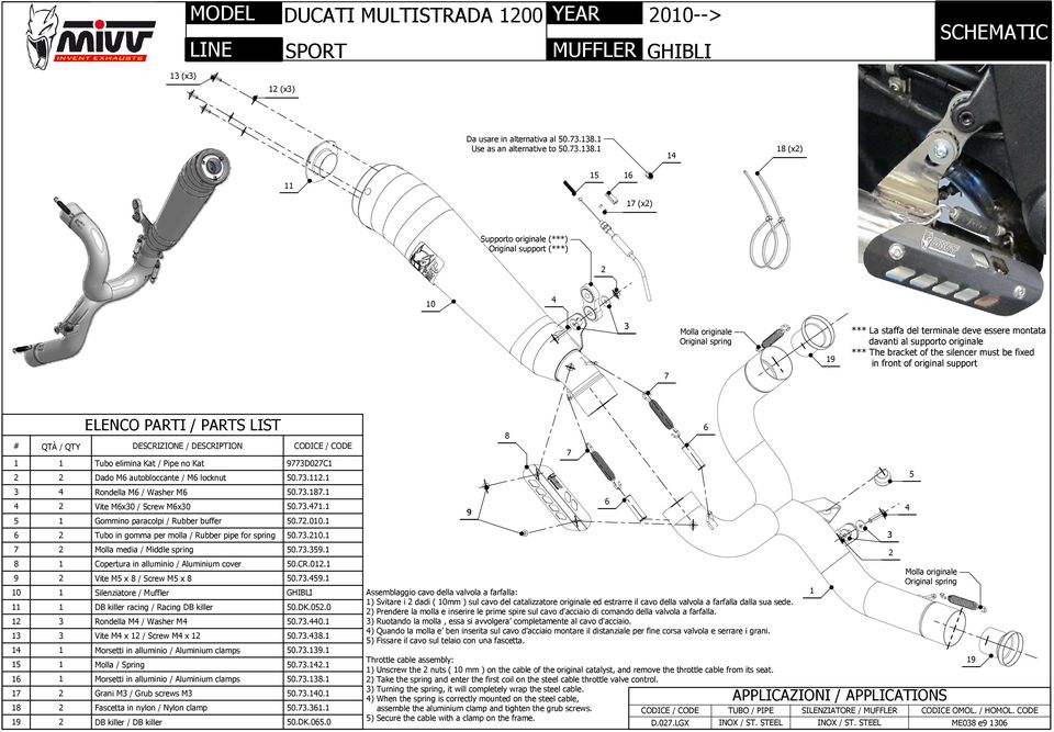 original support # ELENCO PARTI / PARTS LIST QTÀ / QTY DESCRIZIONE / DESCRIPTION Tubo elimina Kat / Pipe no Kat Dado M autobloccante / M locknut D0C 0.