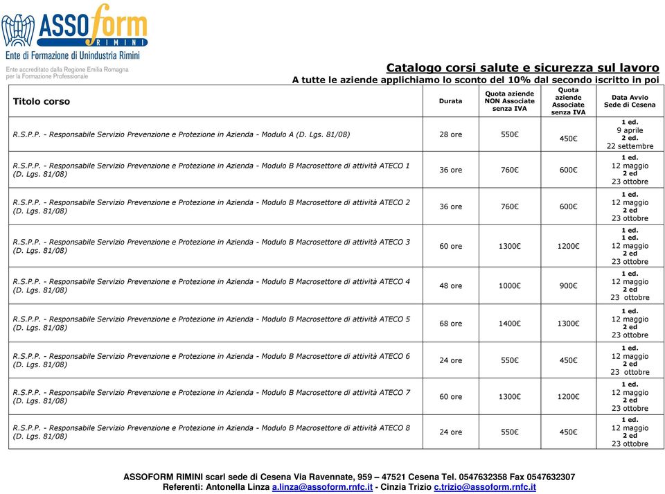 S.P.P. - Responsabile Servizio Prevenzione e Protezione in Azienda - Modulo B Macrosettore di attività ATECO 2 R.S.P.P. - Responsabile Servizio Prevenzione e Protezione in Azienda - Modulo B Macrosettore di attività ATECO 3 R.