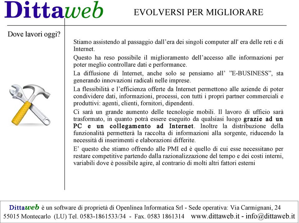 La diffusione di Internet, anche solo se pensiamo all E-BUSINESS, sta generando innovazioni radicali nelle imprese.