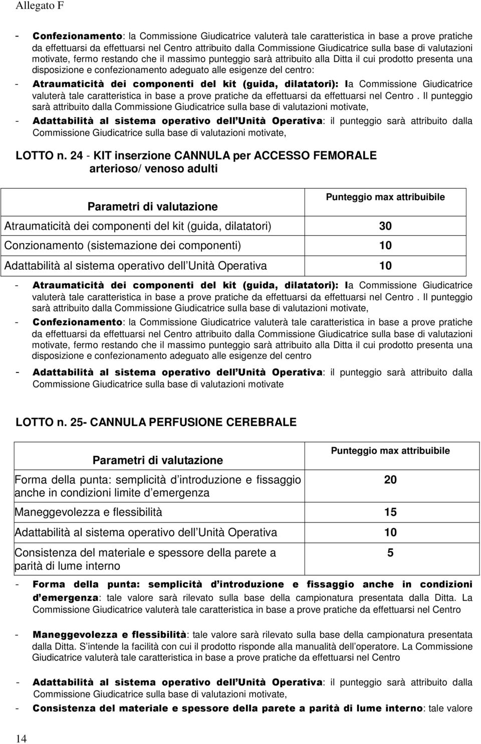 dei componenti del kit (guida, dilatatori): la Commissione Giudicatrice valuterà tale caratteristica in base a prove pratiche da effettuarsi da effettuarsi nel Centro.